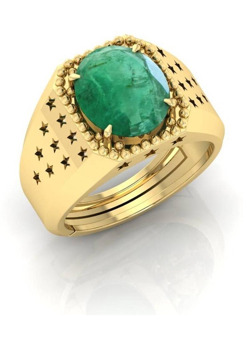 12.25 Ratti Panna Gemstone Adjustable Ring With Lab CertificateFA Metal Crystal Emerald Gold Plated Ring - Indya