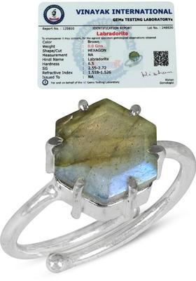 Certified Natural Labradorite Gemstone Adjustable Ring for Unisex Crystal, Stone Ring