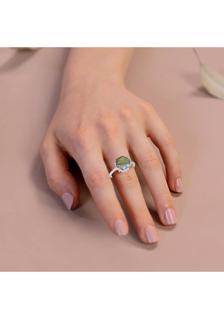Certified Natural Labradorite Gemstone Adjustable Ring for Unisex Crystal, Stone Ring - Indya