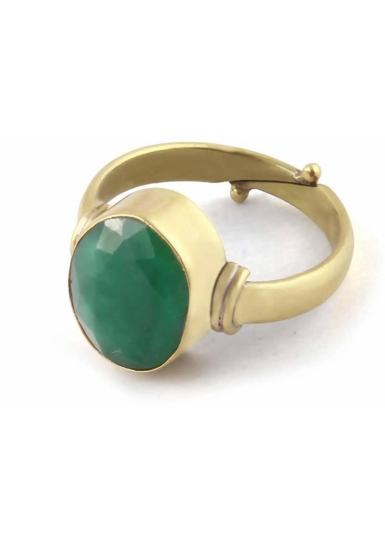 5.25 Ratti Emerald ( Panna Stone ) Adjustable Ring |100% Original Lab Certified Gemstone Emerald (Panna) For Men & Women Alloy Emerald Copper Plated Ring - Indya