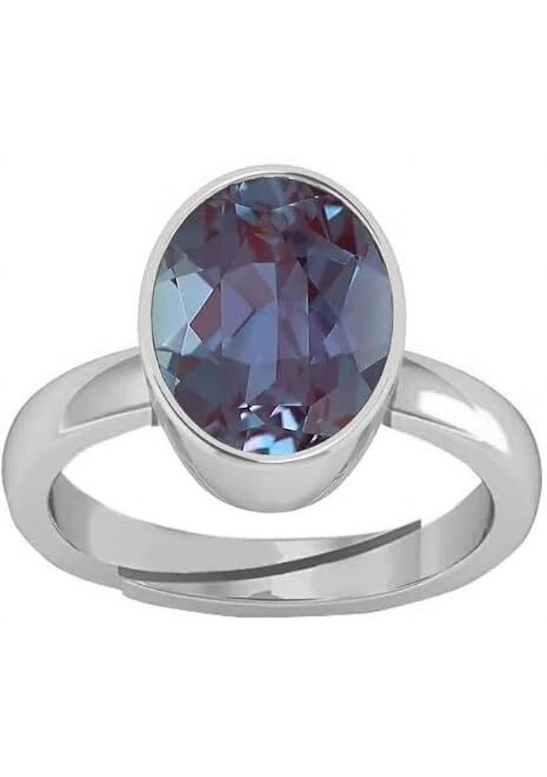 8.25 Ratti 7.45 Carat Color Changing Exotic Gemstone Brass Alexandrite Silver Plated Ring - Indya