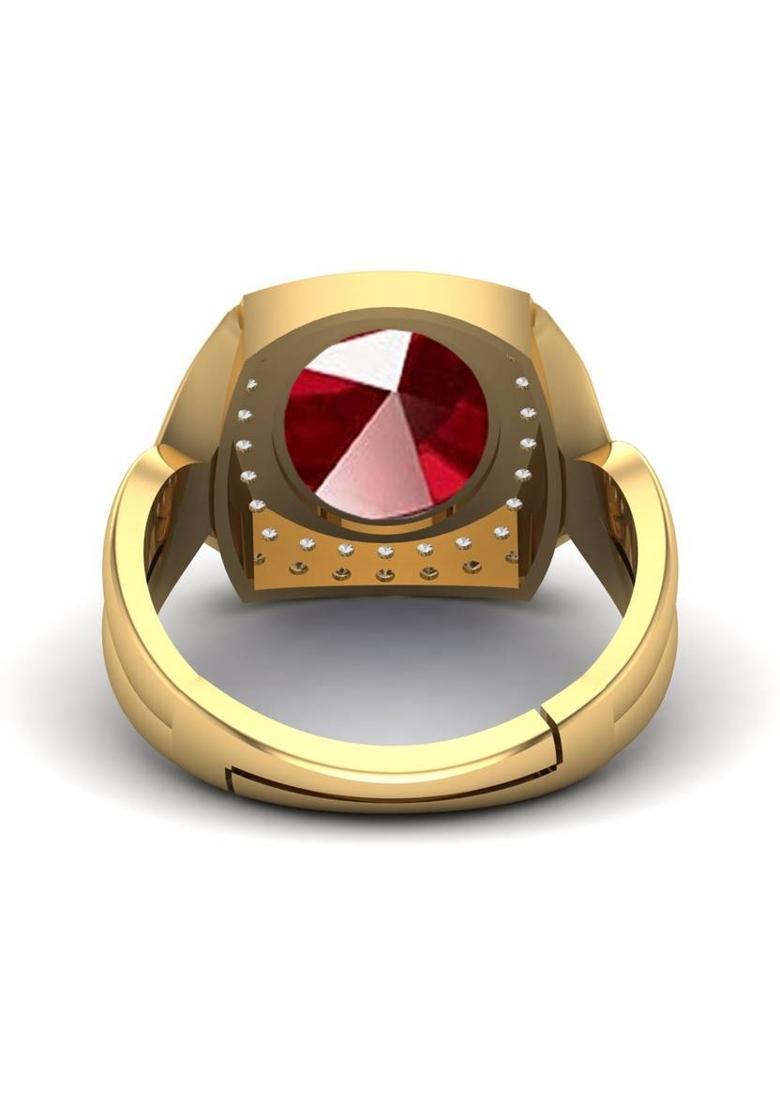 14.25 Ratti 13.00 Crt Natural Ruby Manik GemStone Ring With Lab Certificate Brass Ruby Gold Plated Ring - Indya