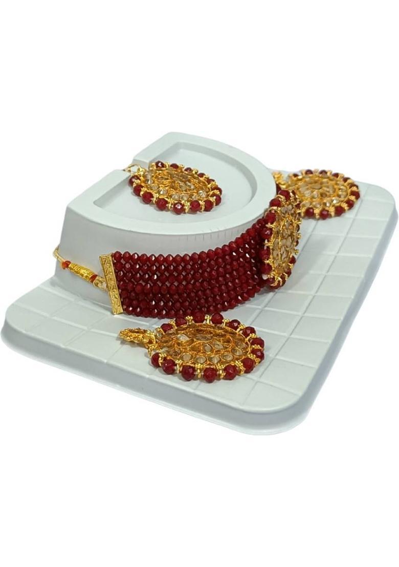 Alloy Gold-plated Red Jewel Set  (Pack of 3) - Indya