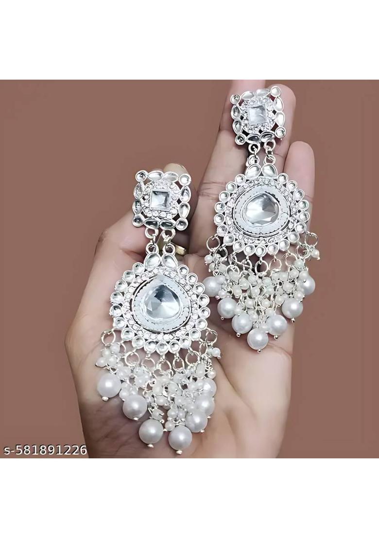 Plated Traditional Rajasthani Jewellery Large Earring Kundan White Diamond Alloy Jhumki Earring - Indya