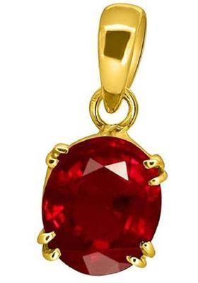 MARATNA 6.25 Ratti Ruby Manik Pendant/Locket Gemstone by Lab Certified for Men & Women Ruby Brass