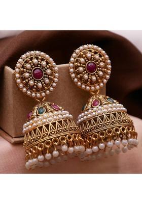 Traditional Ethnic Pearl Studded Oxidised Jhumka Jhumki Earrings for Girls Alloy Jhumki Earring