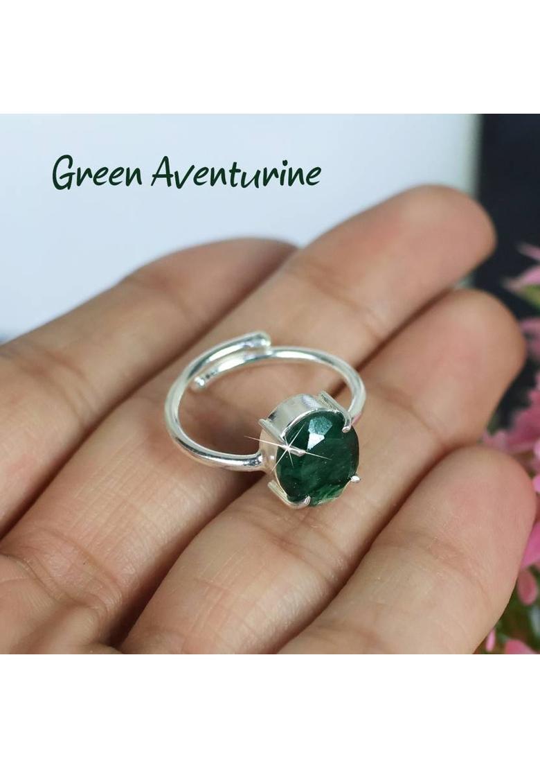 Certified Natural Green Aventurine Gemstone Adjustable Ring for Unisex Crystal, Stone Ring - Indya