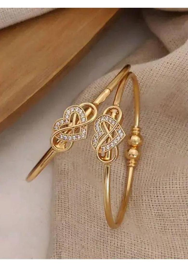 Brass Diamond Gold-plated Bangle  (Pack of 9) - Indya
