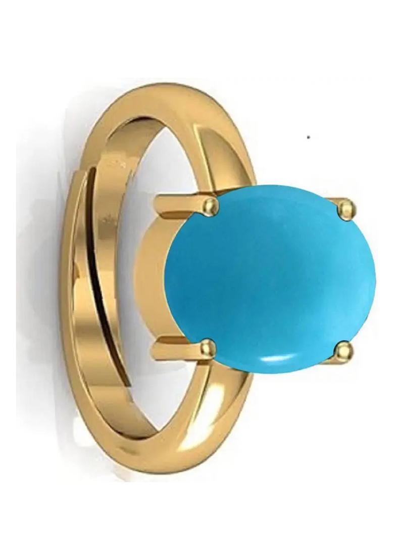 14.25 Ratti Firoja Turquise Gemstone With Lab Ceertificate Stone Turquoise Rhodium Plated Ring - Indya