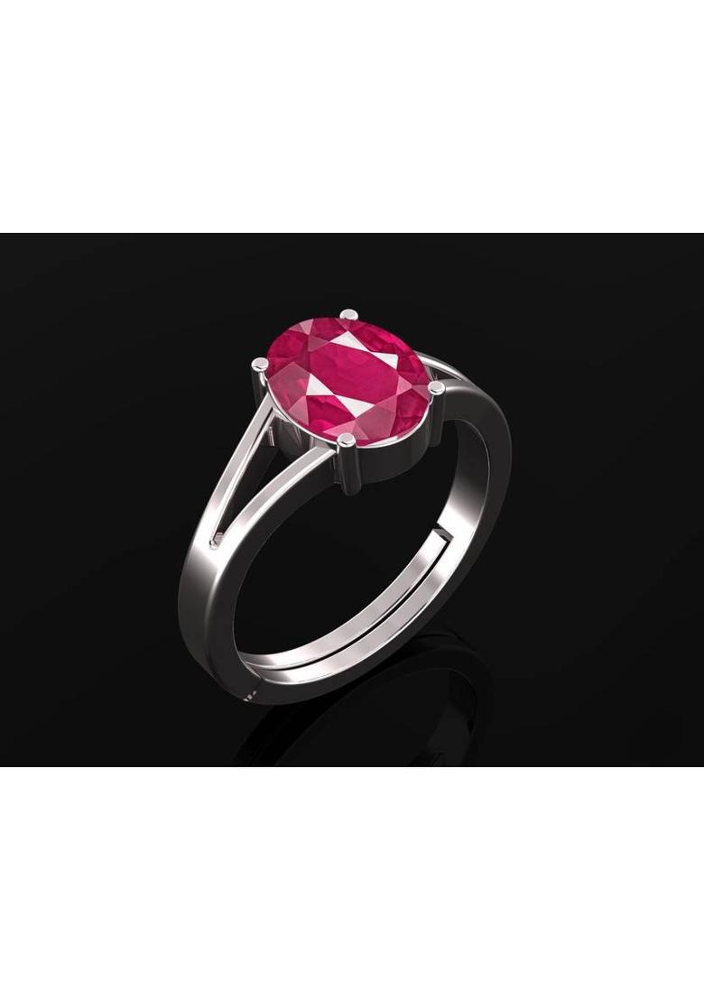 7.25 Ratti 6.60 Carat Natural Ruby Adjustable Ring With Lab Certificate Metal Ruby Silver Plated Ring - Indya