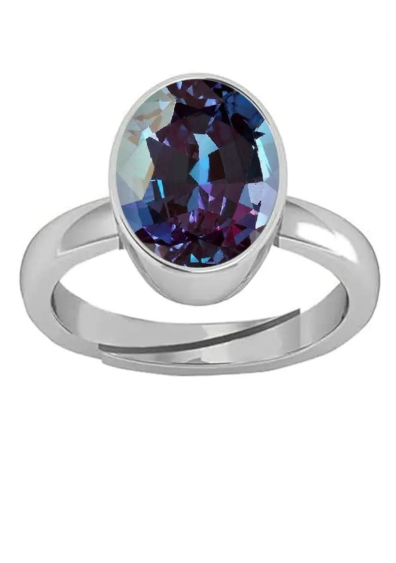 14.25 Ratti Alexandrite Gemstone Ring Shell Alexandrite Rhodium Plated Ring - Indya
