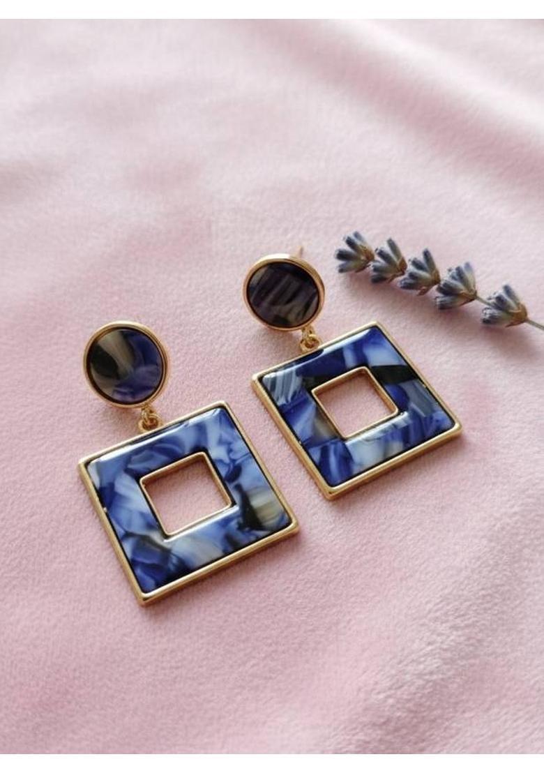 Blue Gemstone Geometric Drop Earrings for Women Alloy Drops & Danglers - Indya