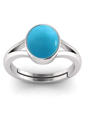 9.25 Ratti Firoja Turquise Gemstone With Lab Ceertificate Stone Turquoise Rhodium Plated Ring