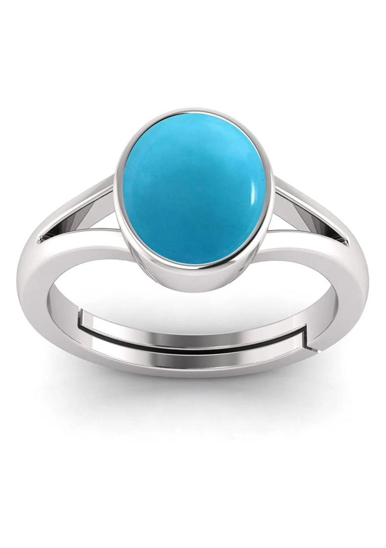 9.25 Ratti Firoja Turquise Gemstone With Lab Ceertificate Stone Turquoise Rhodium Plated Ring - Indya