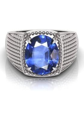 9.25 Ratti Neelam Gemstone Adjustable Ring With Lab CertificateFF Shell Sapphire Rhodium Plated Ring