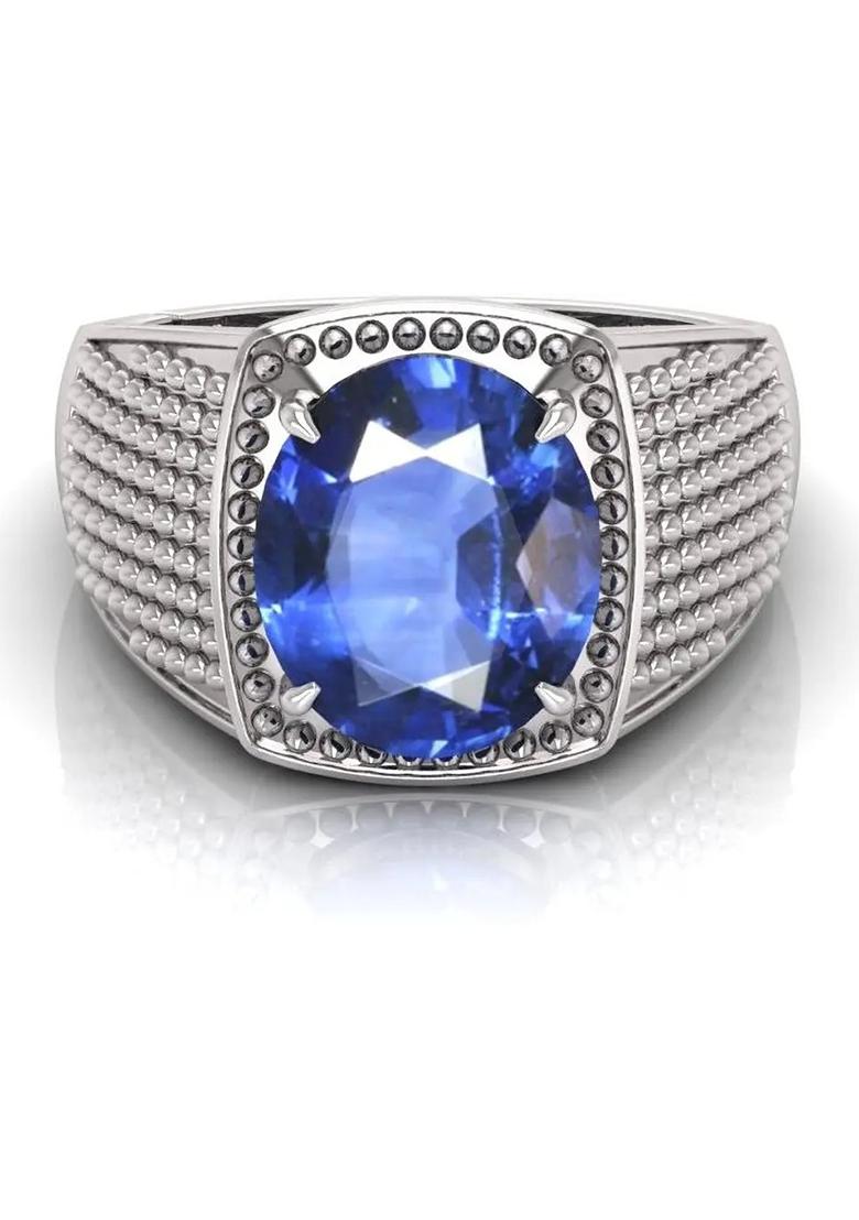 9.25 Ratti Neelam Gemstone Adjustable Ring With Lab CertificateFF Shell Sapphire Rhodium Plated Ring - Indya