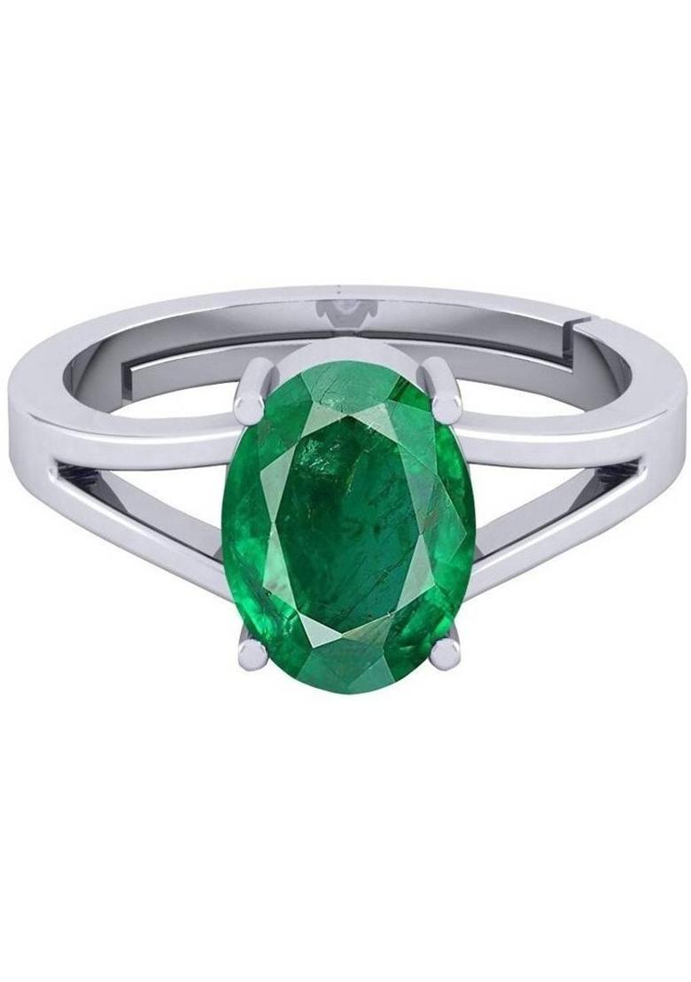8.25 Ratti Green Emerald Panna Ring Panchdhatu With Lab Certified Adjustable Stone, Brass Emerald Ring - Indya