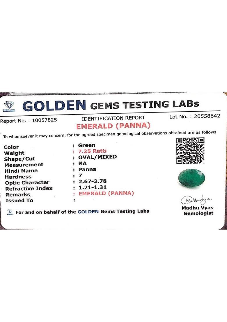 8.25 Ratti Green Emerald Panna Ring Panchdhatu With Lab Certified Adjustable Stone, Brass Emerald Ring - Indya