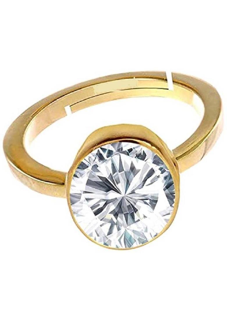 5.25 Ratti 4.75 Carat American Diamond/Zircon Certified Natural Gemstone Brass Zircon Gold Plated Ring - Indya