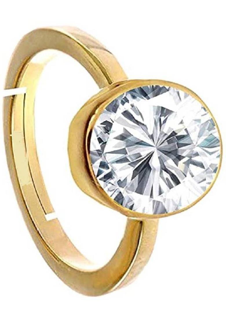 5.25 Ratti 4.75 Carat American Diamond/Zircon Certified Natural Gemstone Brass Zircon Gold Plated Ring - Indya