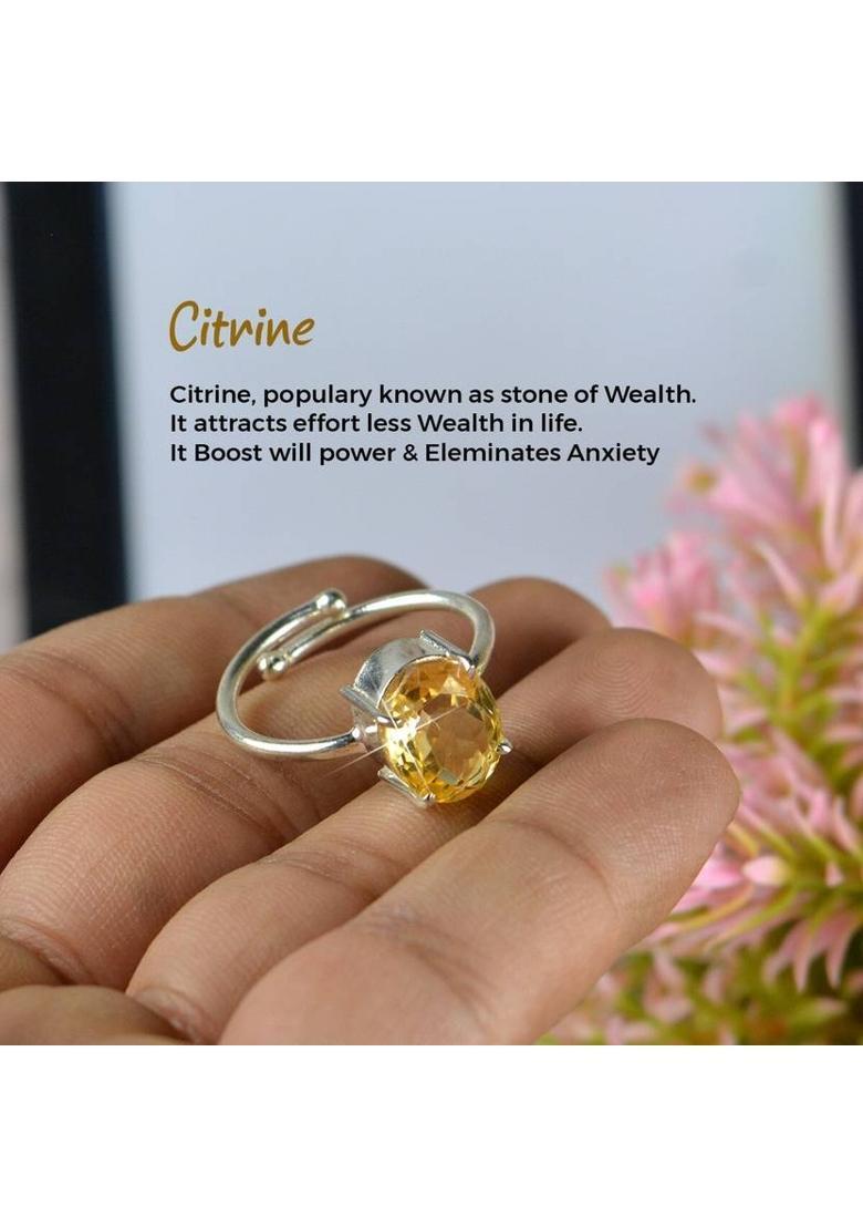 Certified Natural Citrine Adjustable Gemstone Ring for Unisex Stone, Crystal Citrine, Crystal Ring - Indya