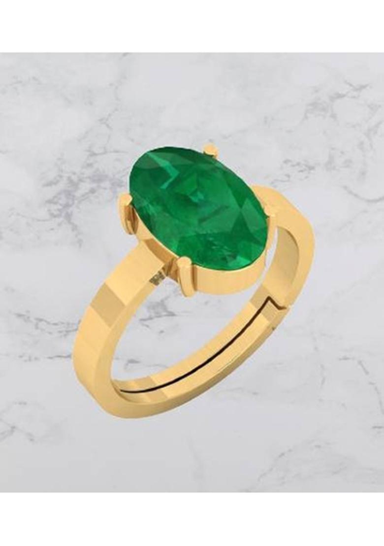 12.25 Ratti Green Emerald Panna Ring Panchdhatu With Lab Certified Adjustable Stone, Brass Emerald Ring - Indya