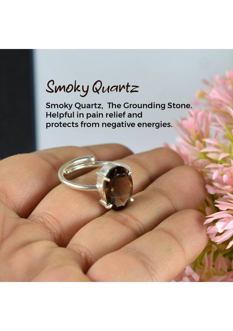 Certified Natural Smoky Gemstone Adjustable Ring for Unisex Stone Quartz, Crystal Ring - Indya