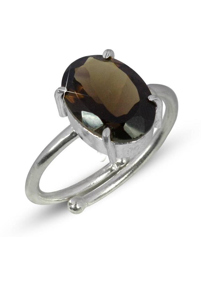 Certified Natural Smoky Gemstone Adjustable Ring for Unisex Stone Quartz, Crystal Ring - Indya
