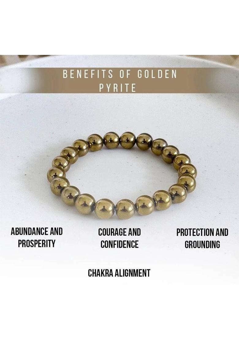 Golden Pyrite Beads, Crystal Bracelet - Indya