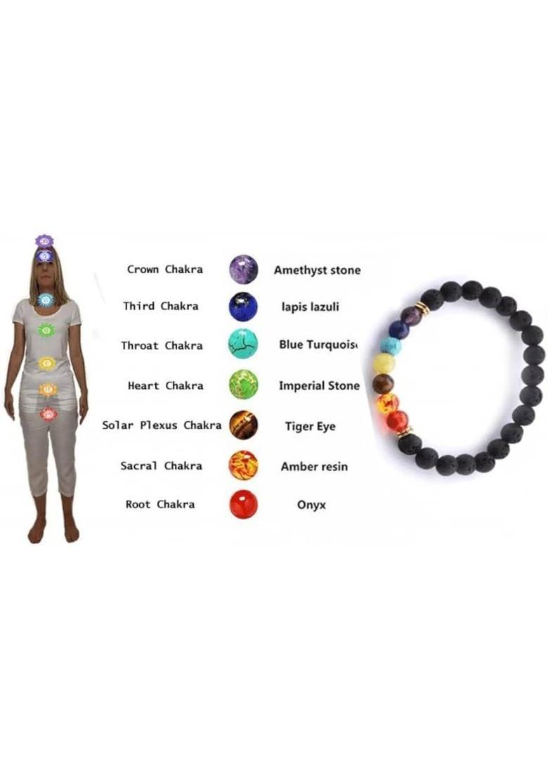 Crystal, Lava, 7 Chakra Beads Bracelet - Indya