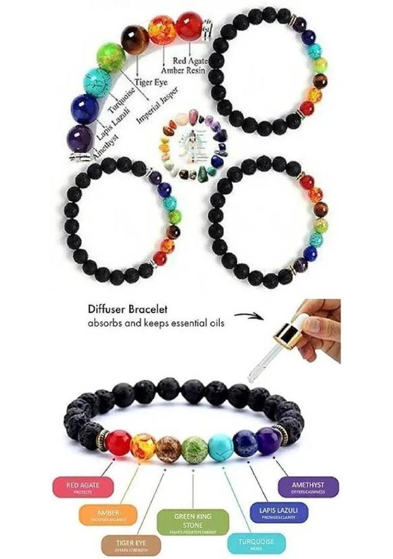 Crystal, Lava, 7 Chakra Beads Bracelet - Indya