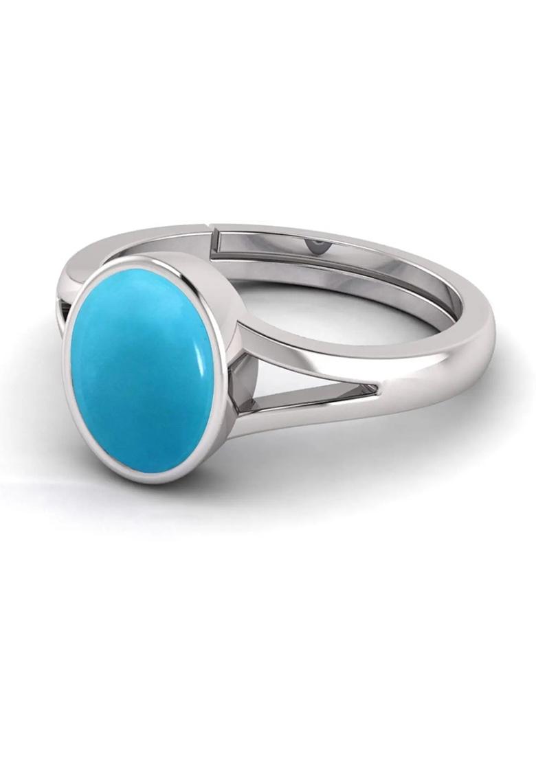 12.25 Ratti Firoja Turquise Gemstone With Lab Ceertificate Stone Turquoise Rhodium Plated Ring - Indya