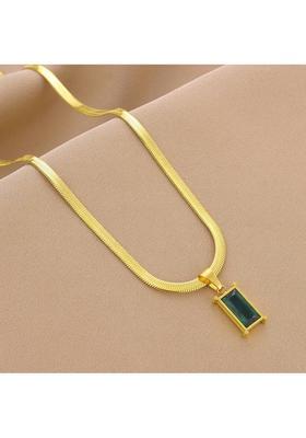 Trendy Green Crystal Gold-plated Chain For Women and Girls Crystal Gold-plated Plated Stainless Steel Chain