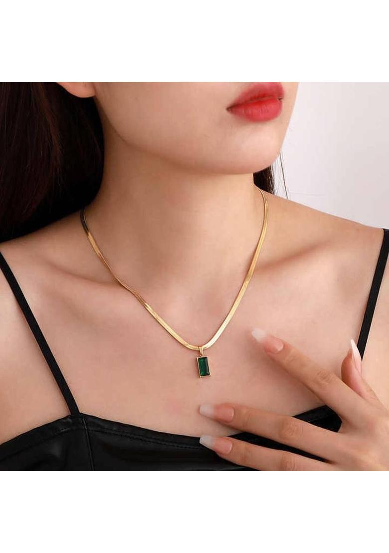 Trendy Green Crystal Gold-plated Chain For Women and Girls Crystal Gold-plated Plated Stainless Steel Chain - Indya