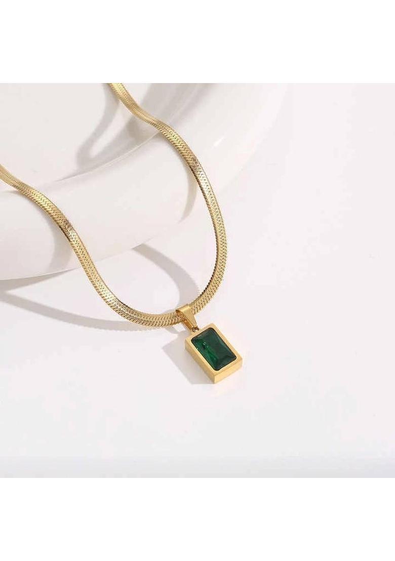 Trendy Green Crystal Gold-plated Chain For Women and Girls Crystal Gold-plated Plated Stainless Steel Chain - Indya