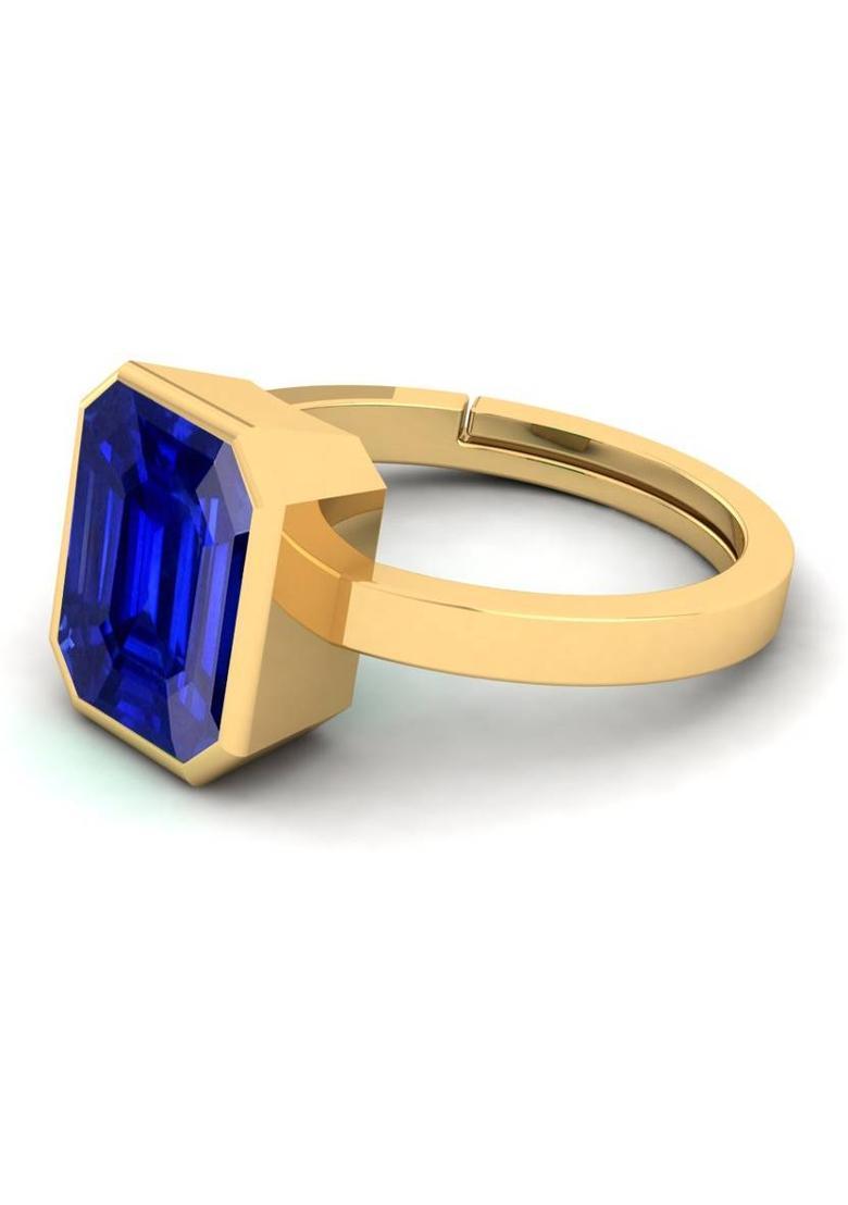 5.25 Ratti Neelam Blue Sapphire Gemstone Ring With Lab Certified Stone Sapphire Brass Plated Ring - Indya