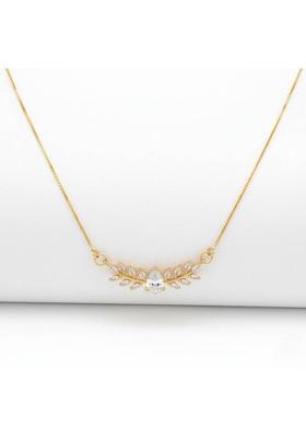 Gold Plated CZ American Diamond Leaf Necklace Chain for Women & Girls Diamond Gold-plated Plated Brass Chain