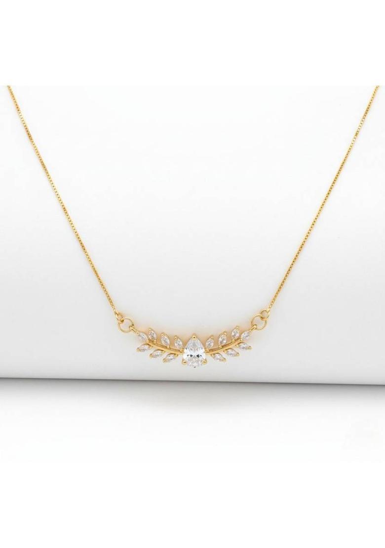 Gold Plated CZ American Diamond Leaf Necklace Chain for Women & Girls Diamond Gold-plated Plated Brass Chain - Indya