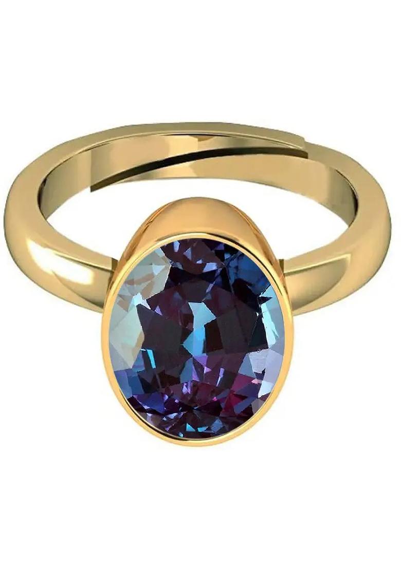 9.25 Ratti Alexandrite Gemstone Ring Brass Alexandrite Rhodium Plated Ring - Indya