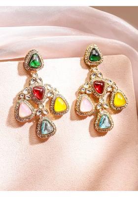 22K Gold-Plated Multicolor Triangle Cubic Zirconia Studded Chandelier Earrings Brass Chandbali Earring