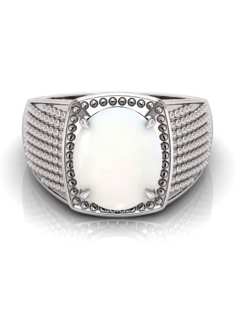 5.25 Ratti Moonstone Gemstone Adjustable Ring With Stone Moonstone Crystal Opal Silver Plated Ring - Indya