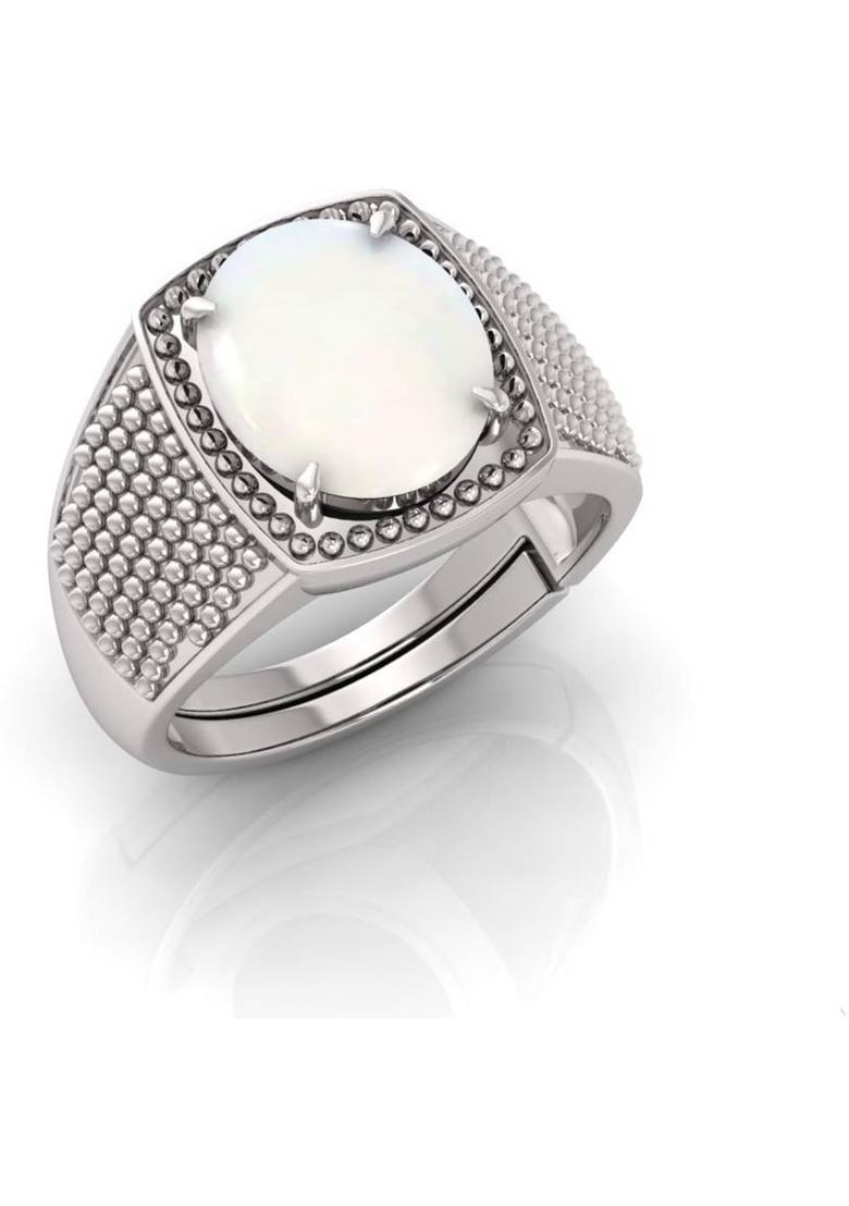 5.25 Ratti Moonstone Gemstone Adjustable Ring With Stone Moonstone Crystal Opal Silver Plated Ring - Indya