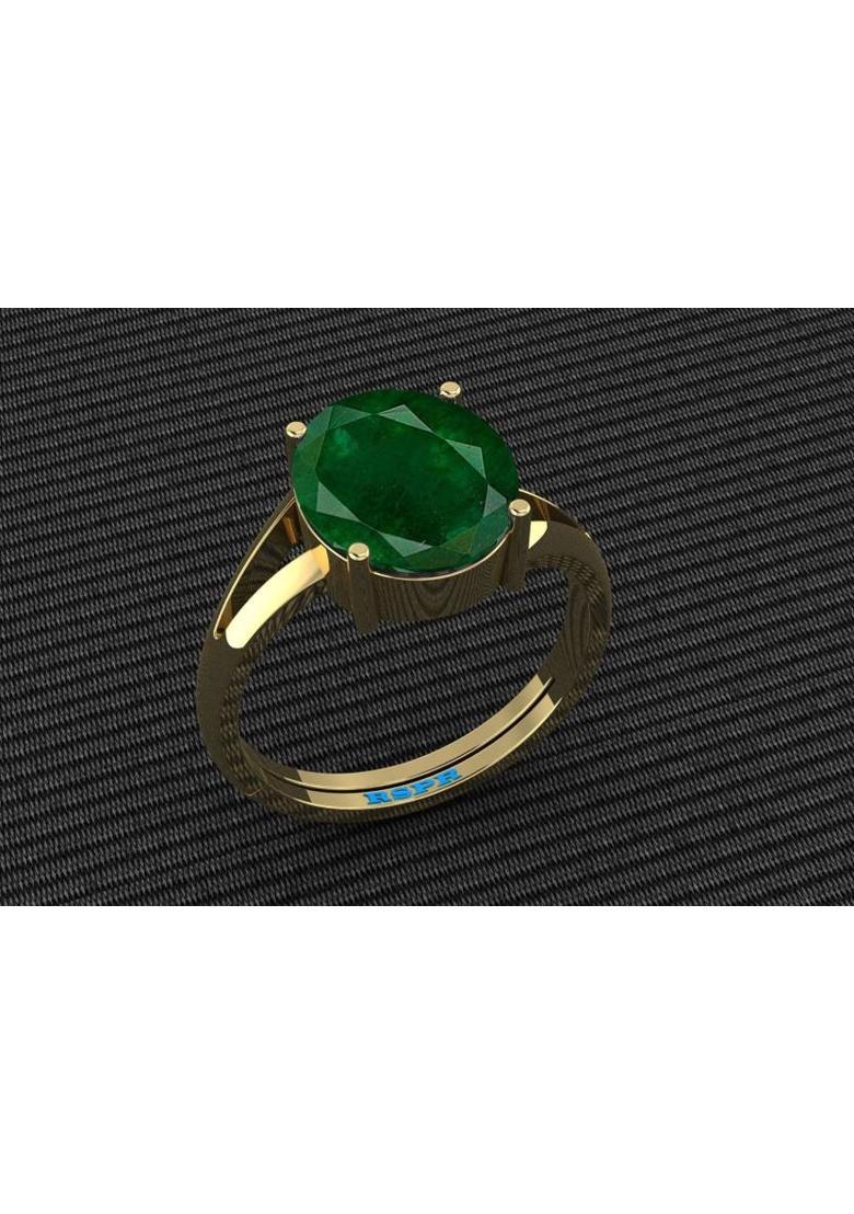 7.25 Ratti Natural Panna Emerald Gemstone Stone Ring With Lab Certificate Brass Emerald Ring - Indya