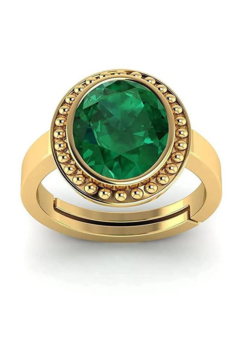 11.25 Ratti Natural Panna Emerald Gemstone Stone Ring With Lab Certificate Brass Emerald Ring - Indya