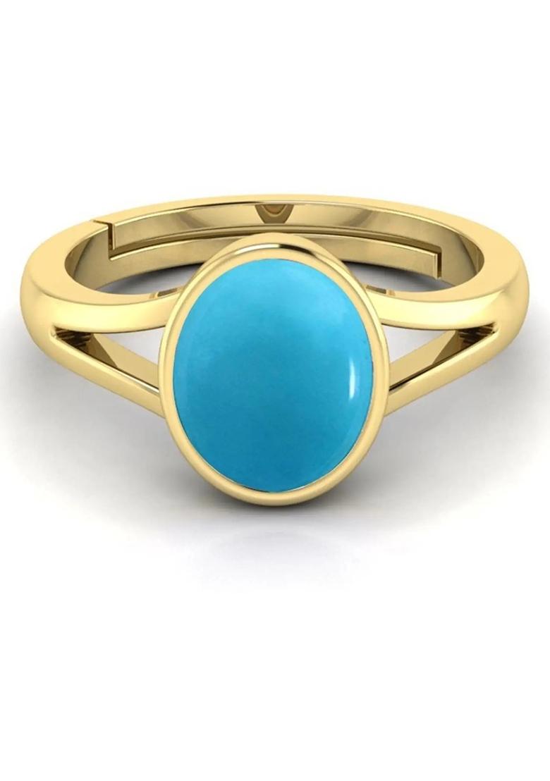 14.25 Ratti Firoja Turquise Gemstone With Lab Ceertificate Stone Turquoise Rhodium Plated Ring - Indya