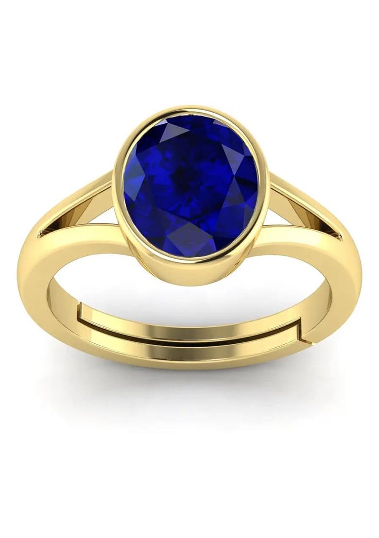 Natural 8.25 Ratti Blue sapphire Ring With Lab Certificate Brass Sapphire Sterling Silver Plated Ring - Indya