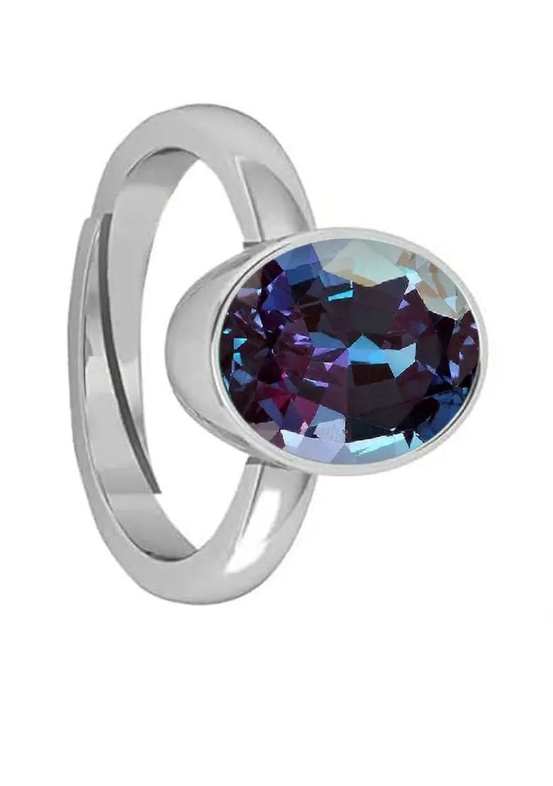 12.25 Ratti Alexandrite Gemstone Ring Shell Alexandrite Rhodium Plated Ring - Indya