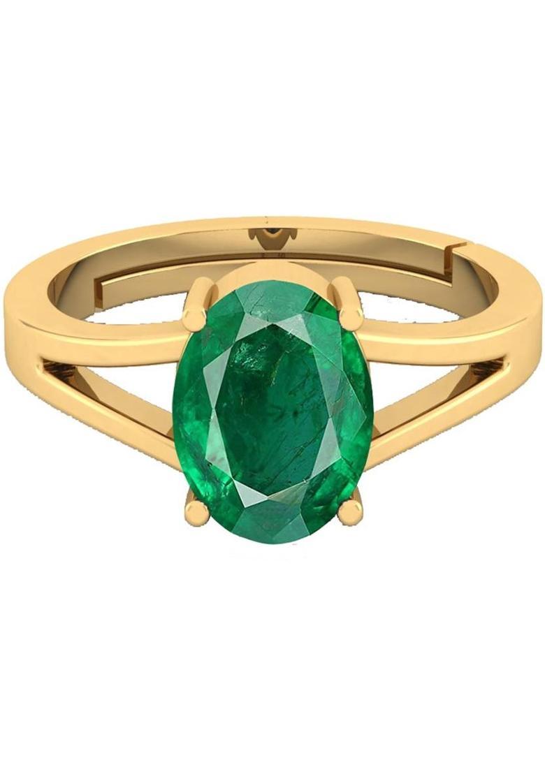 12.25 Ratti Green Emerald Panna Ring Panchdhatu With Lab Certified Adjustable Stone, Brass Emerald Ring - Indya