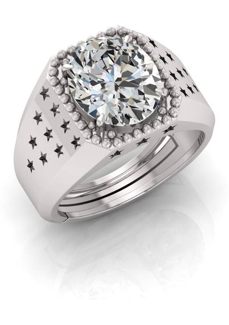 12.25 Ratti Zircon Gemstone Adjustable Ring Crystal Zircon Silver Plated Ring - Indya