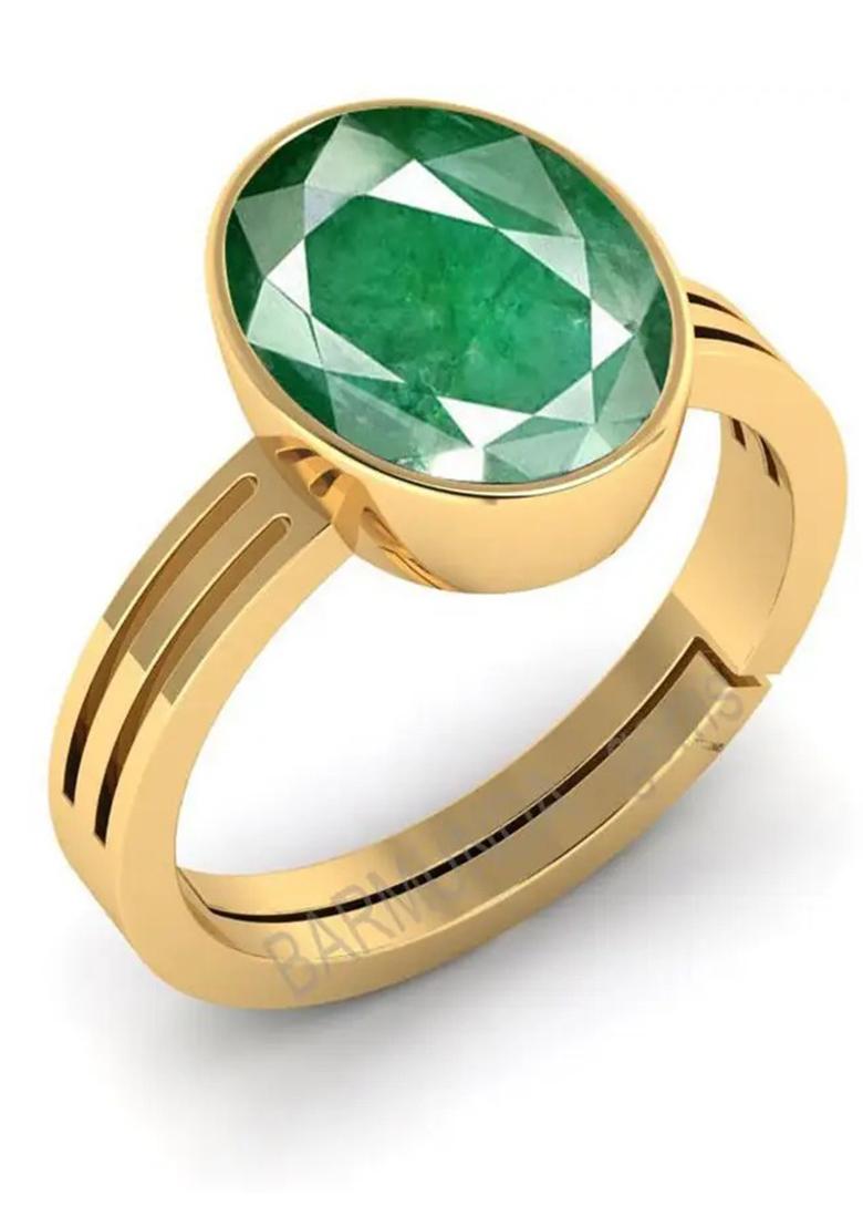 11.25 Ratti Emerald Panna Gemstone Panchdhatu ring Brass Emerald Brass Plated Ring - Indya
